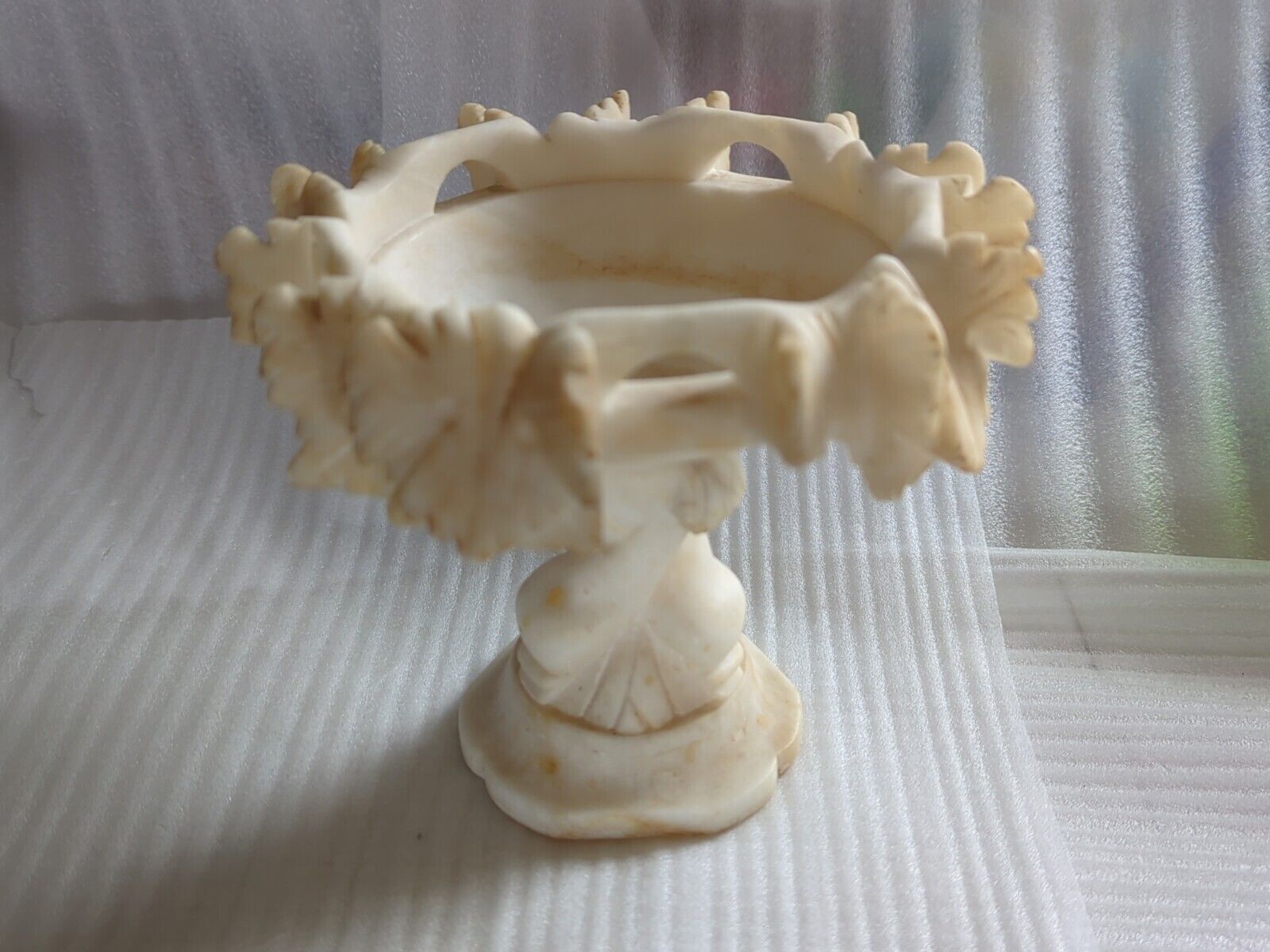 Antique Vintage Italian Alabaster Tazza Compote Hand Carved Italy 5' Inch Tall