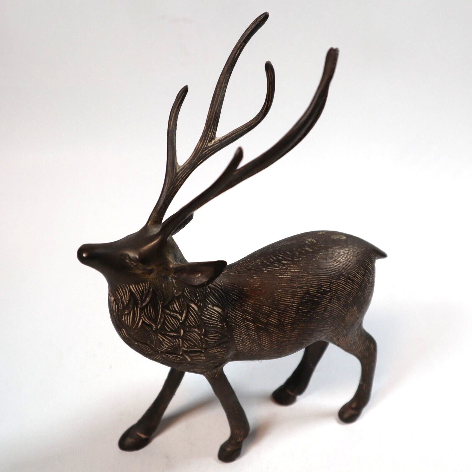 VTG Hollow Brass Deer Stag Elk Figurine Library Office Decor Hunting Antlers