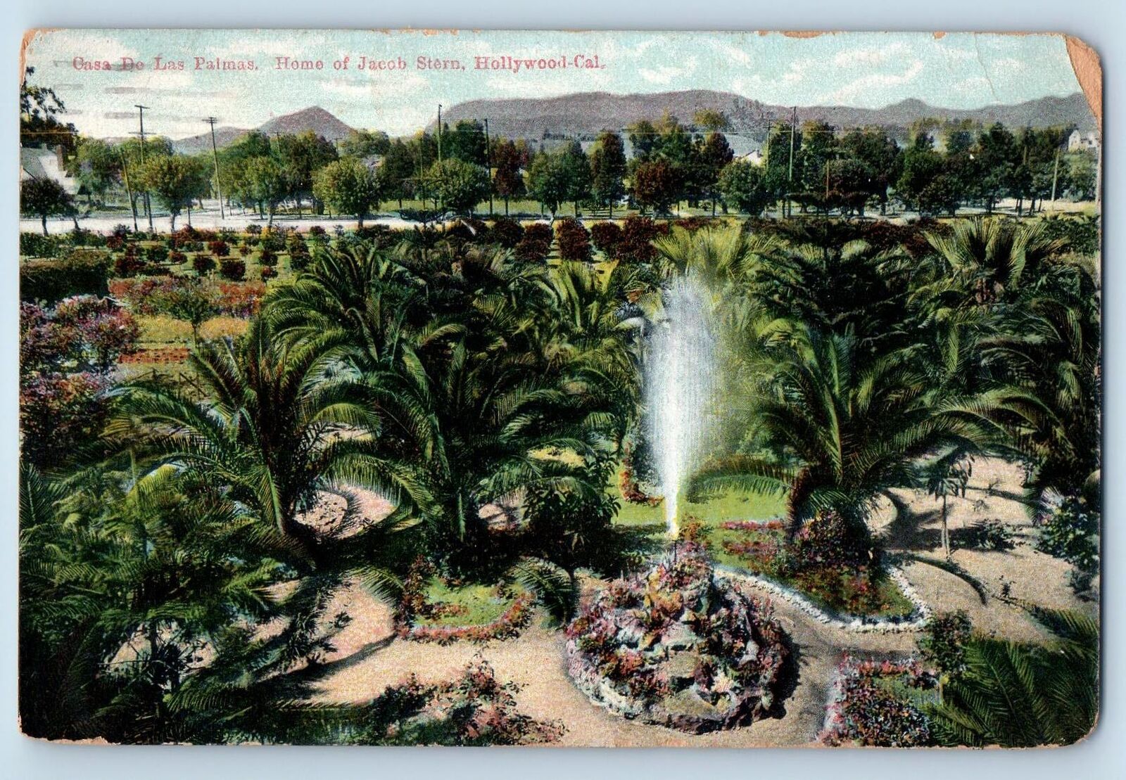 Hollywood California CA Postcard Casa De Las Palmas Home Of Jacob Stern 1913