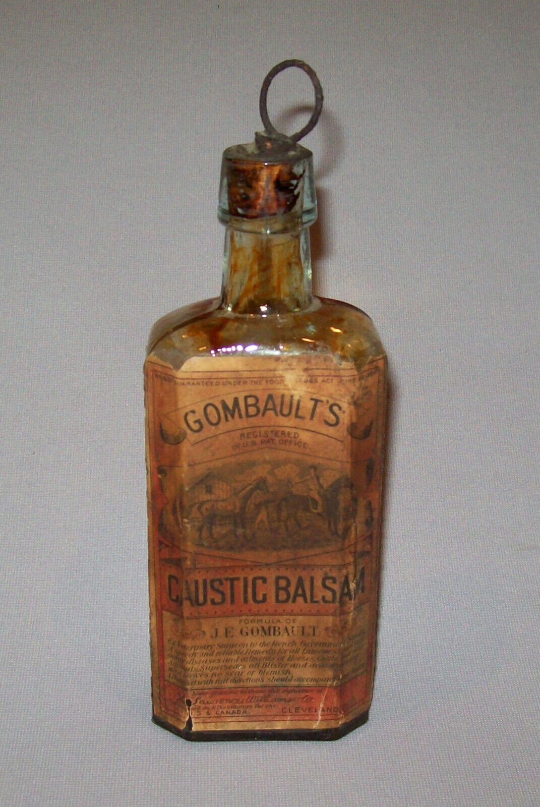Old Antique Vtg Ca 1900s Gombaults Caustic Balsam Aqua Bottle Original Label