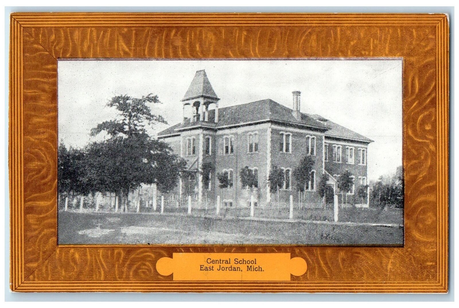 c1910s Central School Exterior Roadside East Jordan Michigan Unposted Postcard