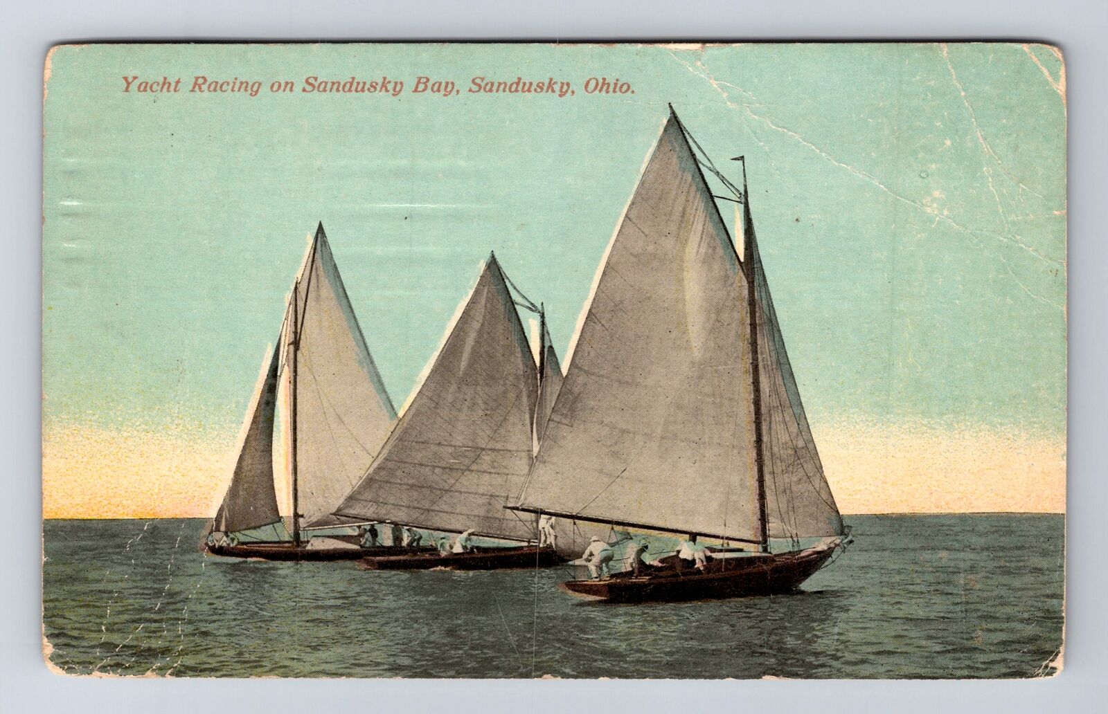 Sandusky OH-Ohio, Yacht Racing on Sandusky Bay, Antique Vintage History Postcard