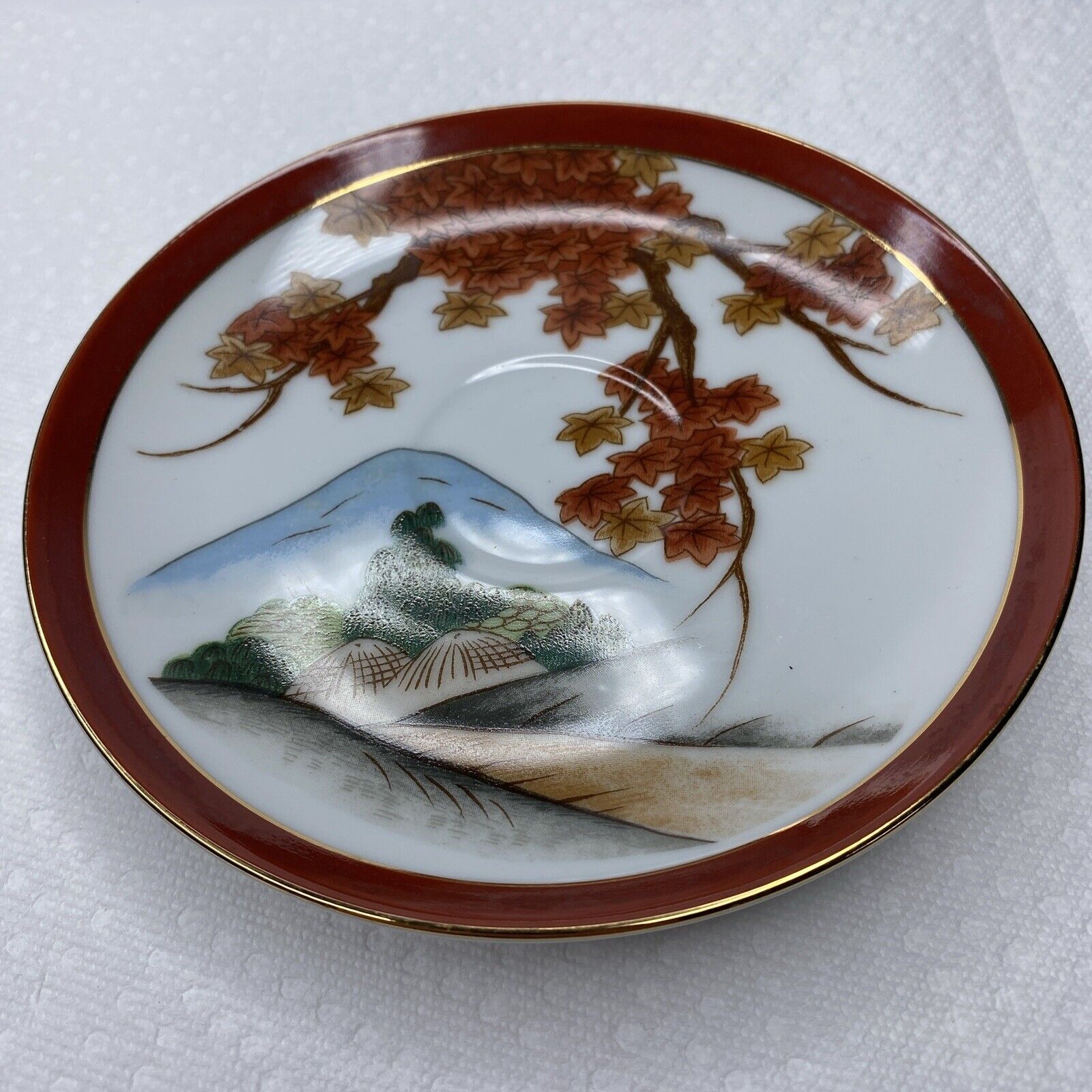 Vintage Japanese Arita ART15 Saucer Plate  Rust Gold Leaves 5.75”