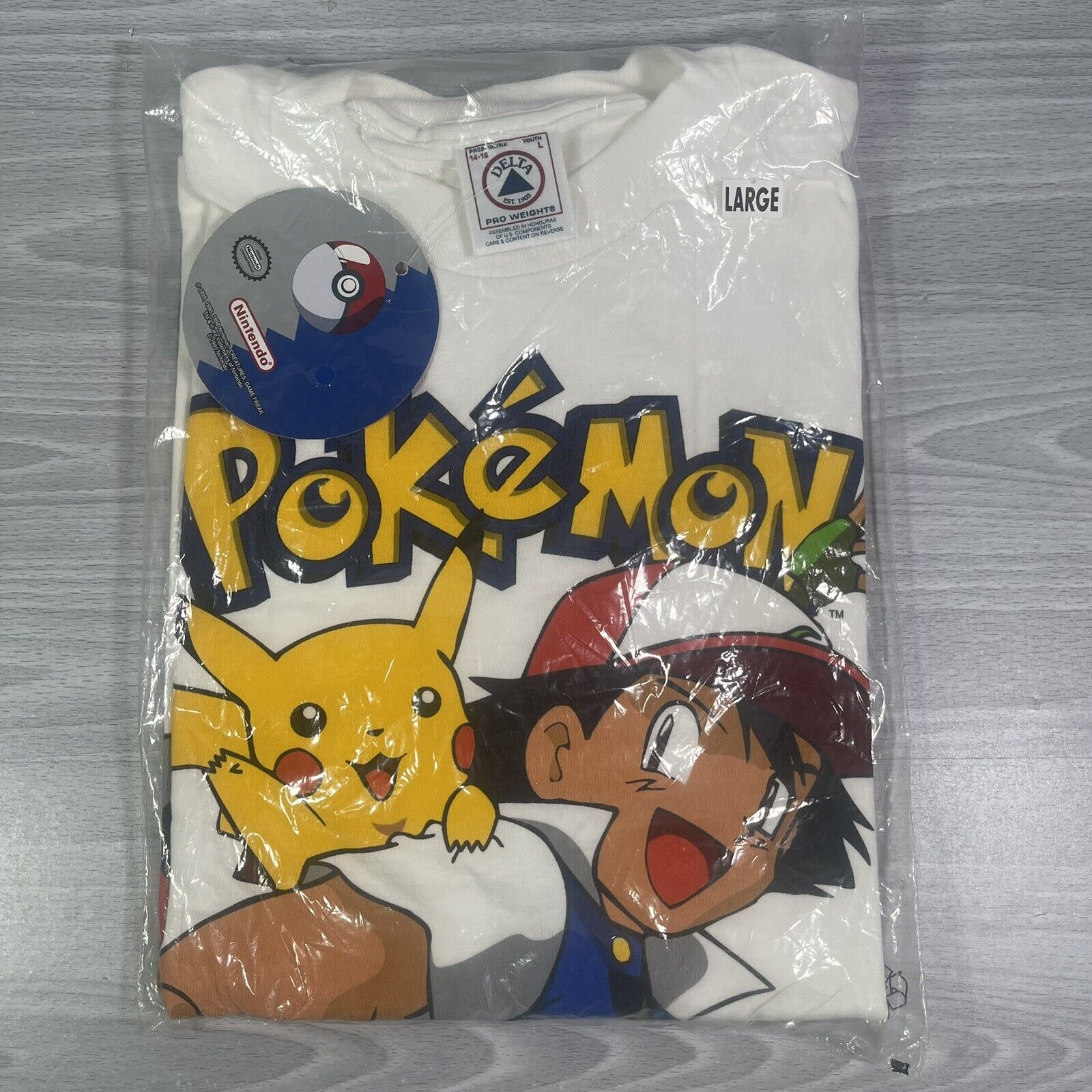 VTG Pokemon Pokémon Ash Pikachu Shirt Youth Large 1999 Brand New Kids Delta Tag