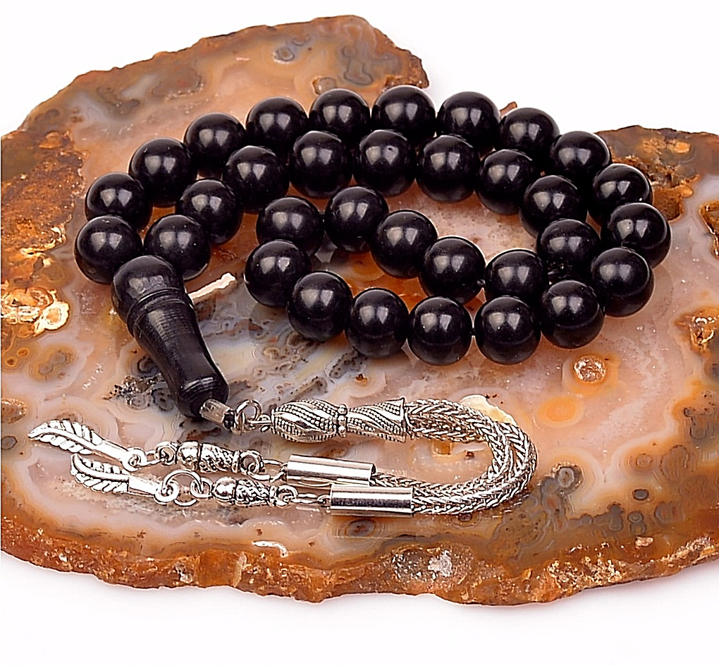 Genuine Georgia Oltu Stone Islamic Prayer 33 beads Tasbih, Misbaha, Tasbeeh 10mm