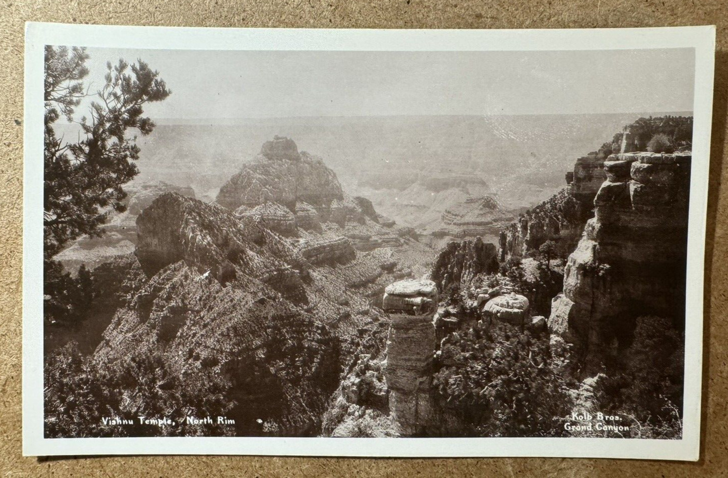 Vishnu Temple North Rim Grand Canyon AZ RPPC Real Photo Postcard 1937 Kolb Bros