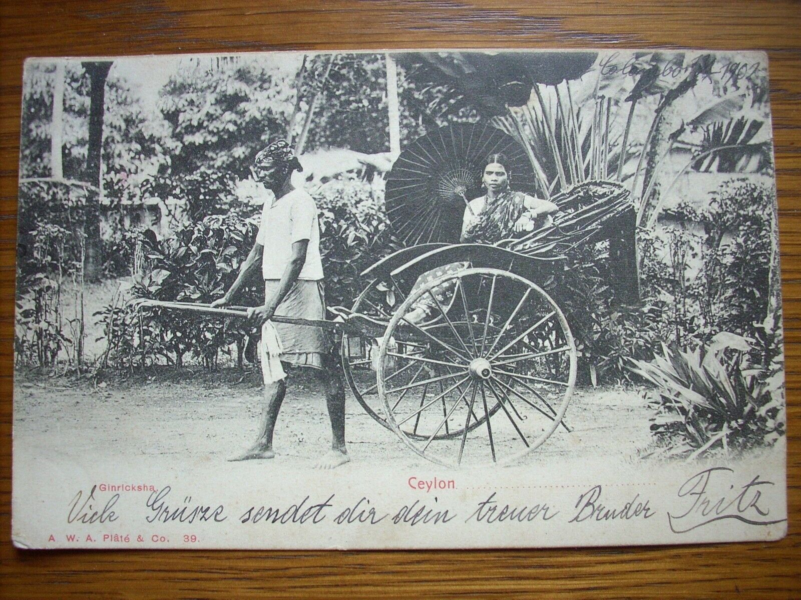 SRI LANKA - CEYLON  1902 - Ginricksha  - original animated postcard 