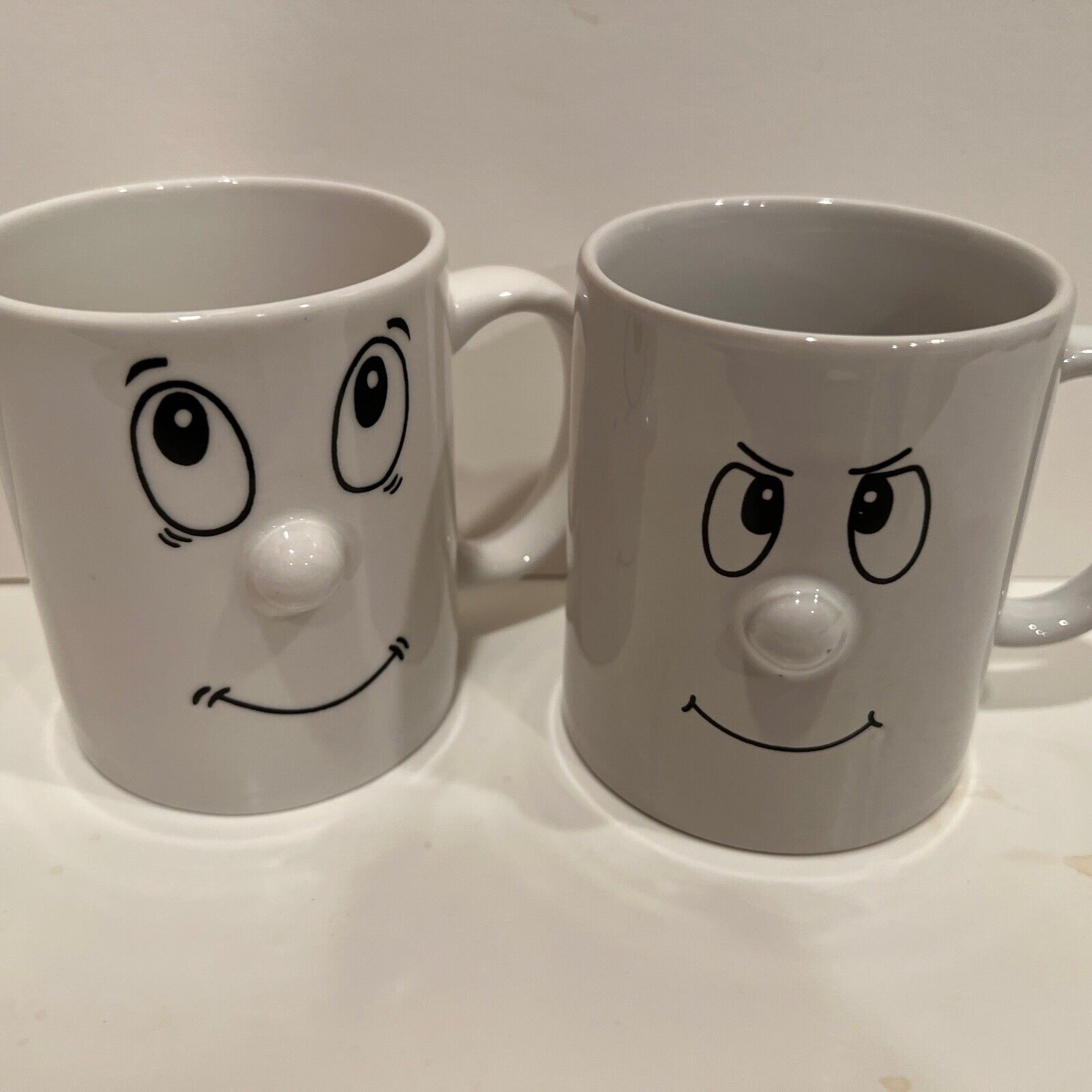 Atico Coffee Cup Mug Funny Face Emotion 3D Nose Ceramic Set of 2