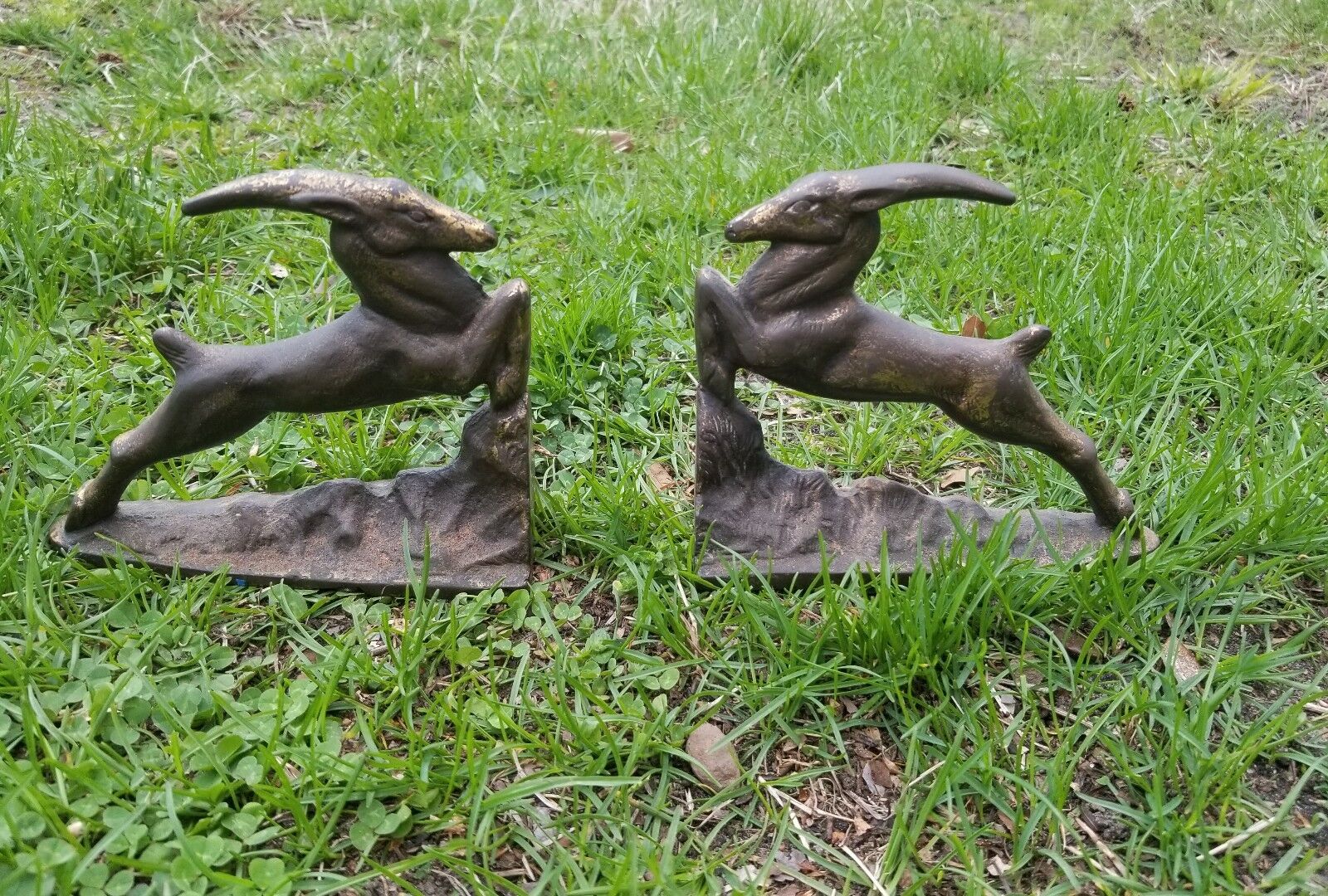 GAZELLE JUMPING antique art deco cast iron bookends by LITTCO