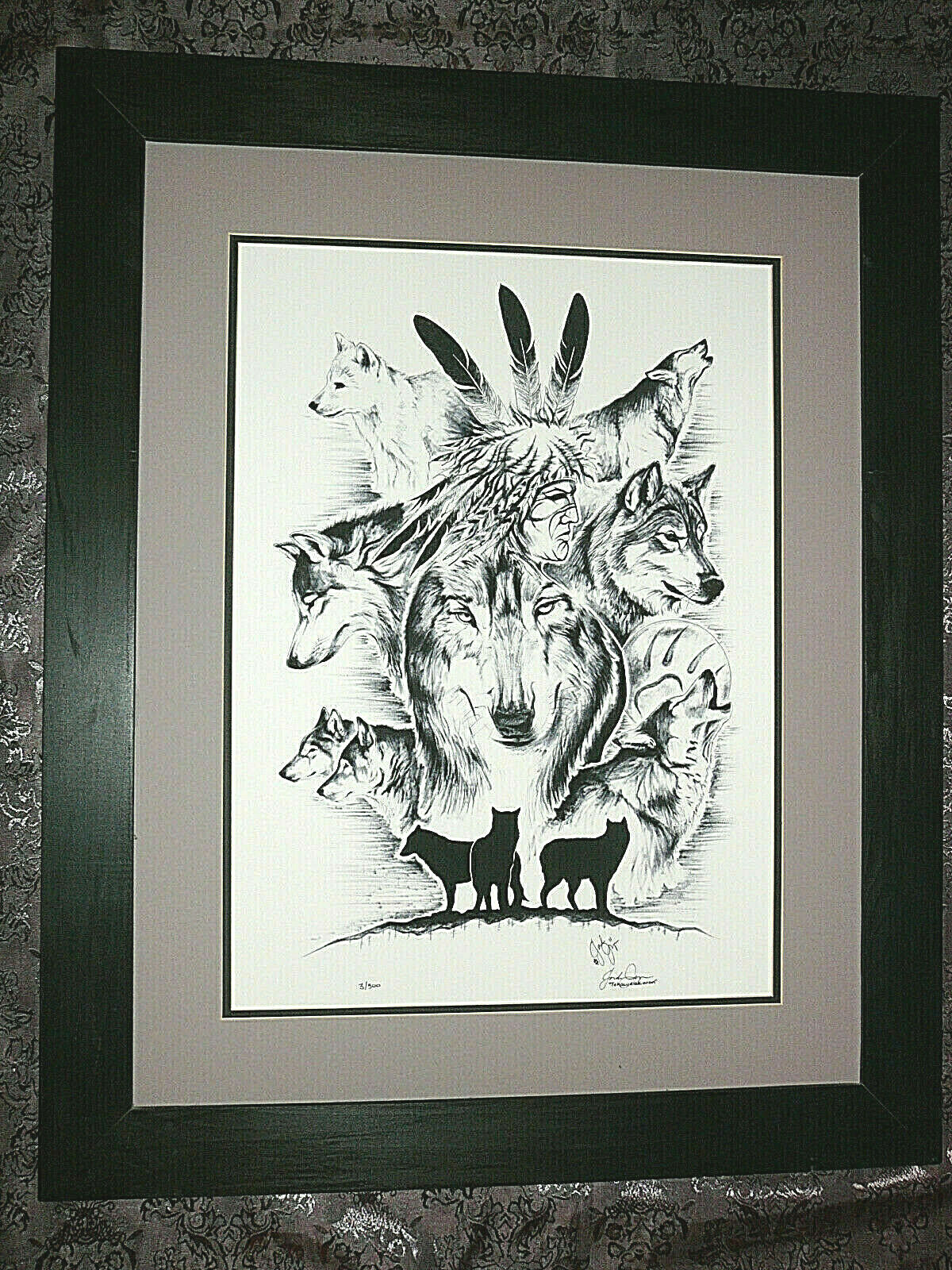 Superb Black & White Ink Lithograph by Canadian Native Artist, Signed & Numbered