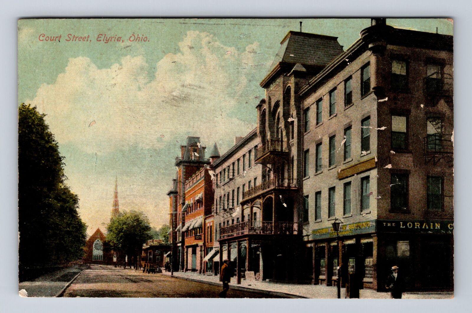 Elyria OH-Ohio, Scenic View Court Street, Antique Souvenir Vintage Postcard