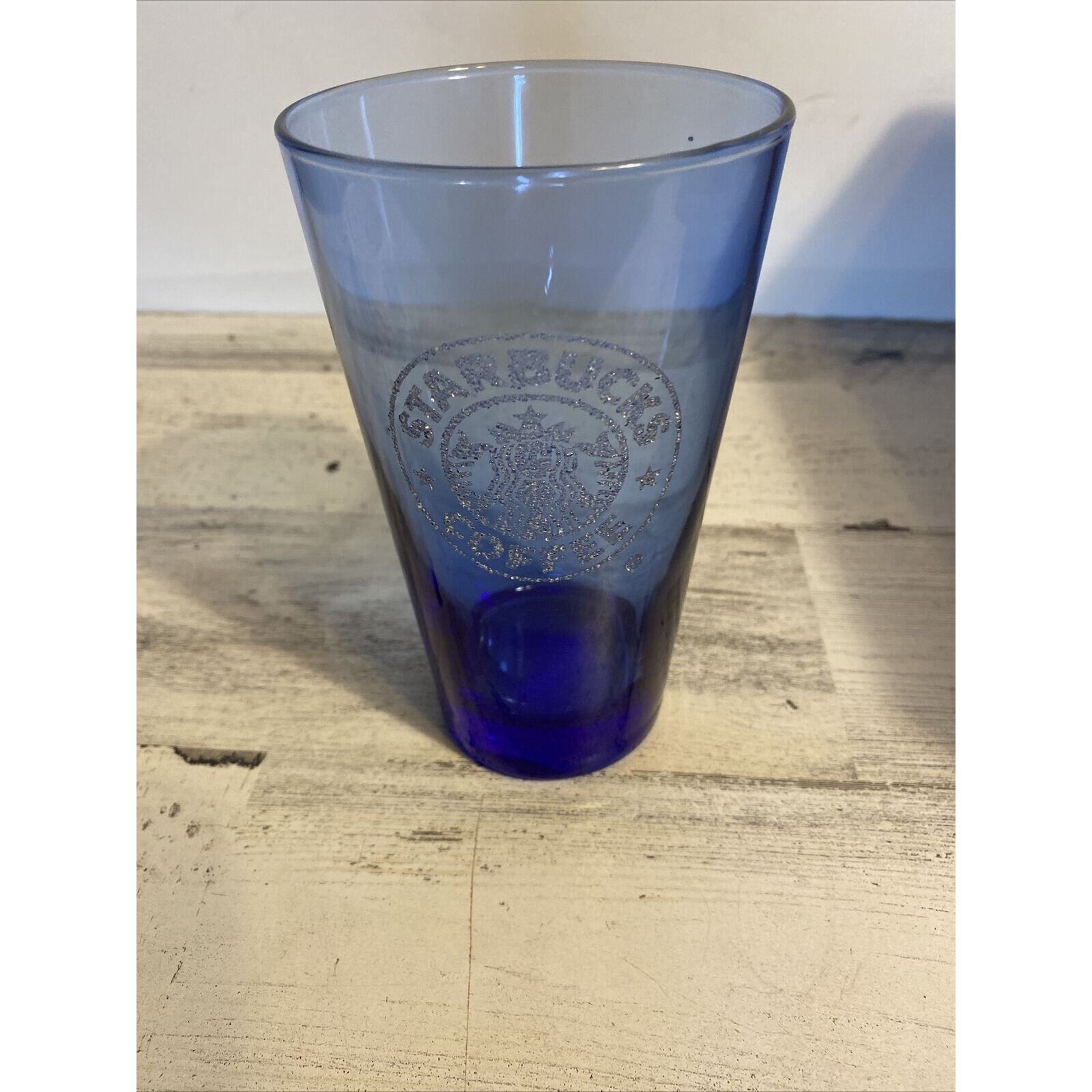 Starbucks Cobalt Blue Glass Pint Glass Raised Textured Siren Logo Frappuccino