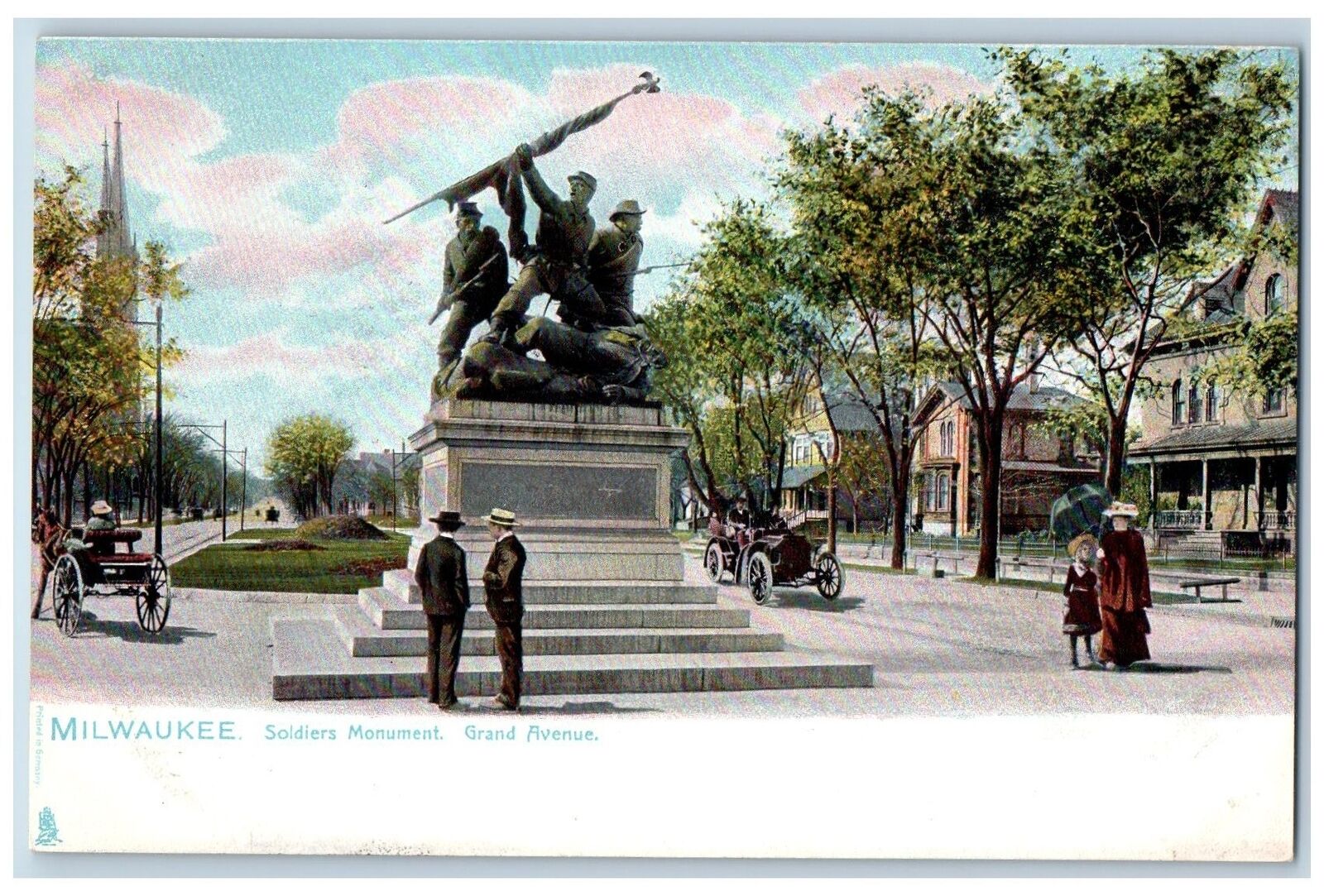 Milwaukee Wisconsin WI Postcard Soldiers Monument Grand Avenue Scene c1905s Tuck