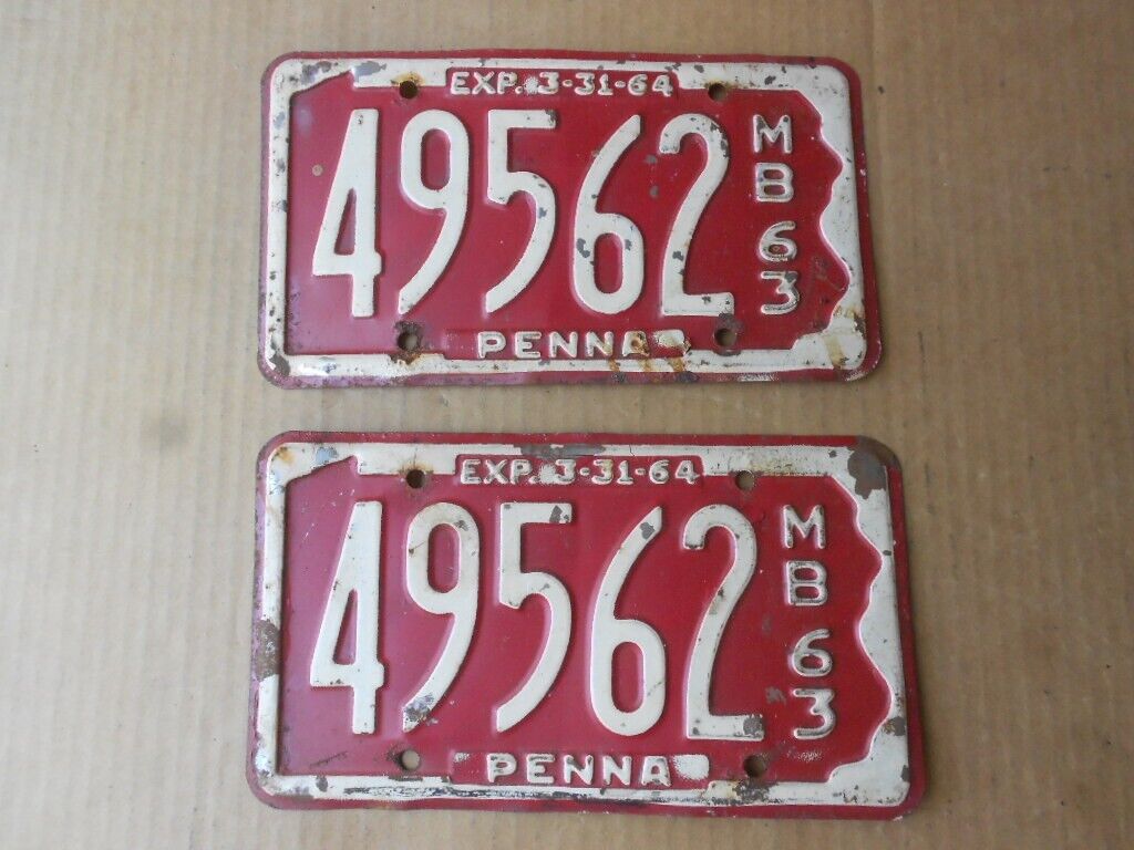 1963 PA Pennsylvania 49562 Motor Boat License Plate Pair Original Tag Set