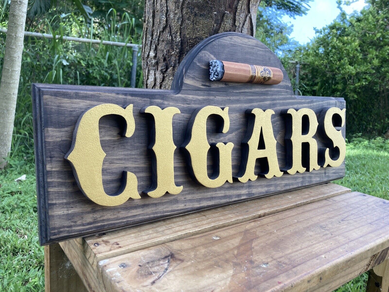 Cigar Lounge Whiskey Bar Cigars Wood Sign Raised Rustic Tavern Antique Look
