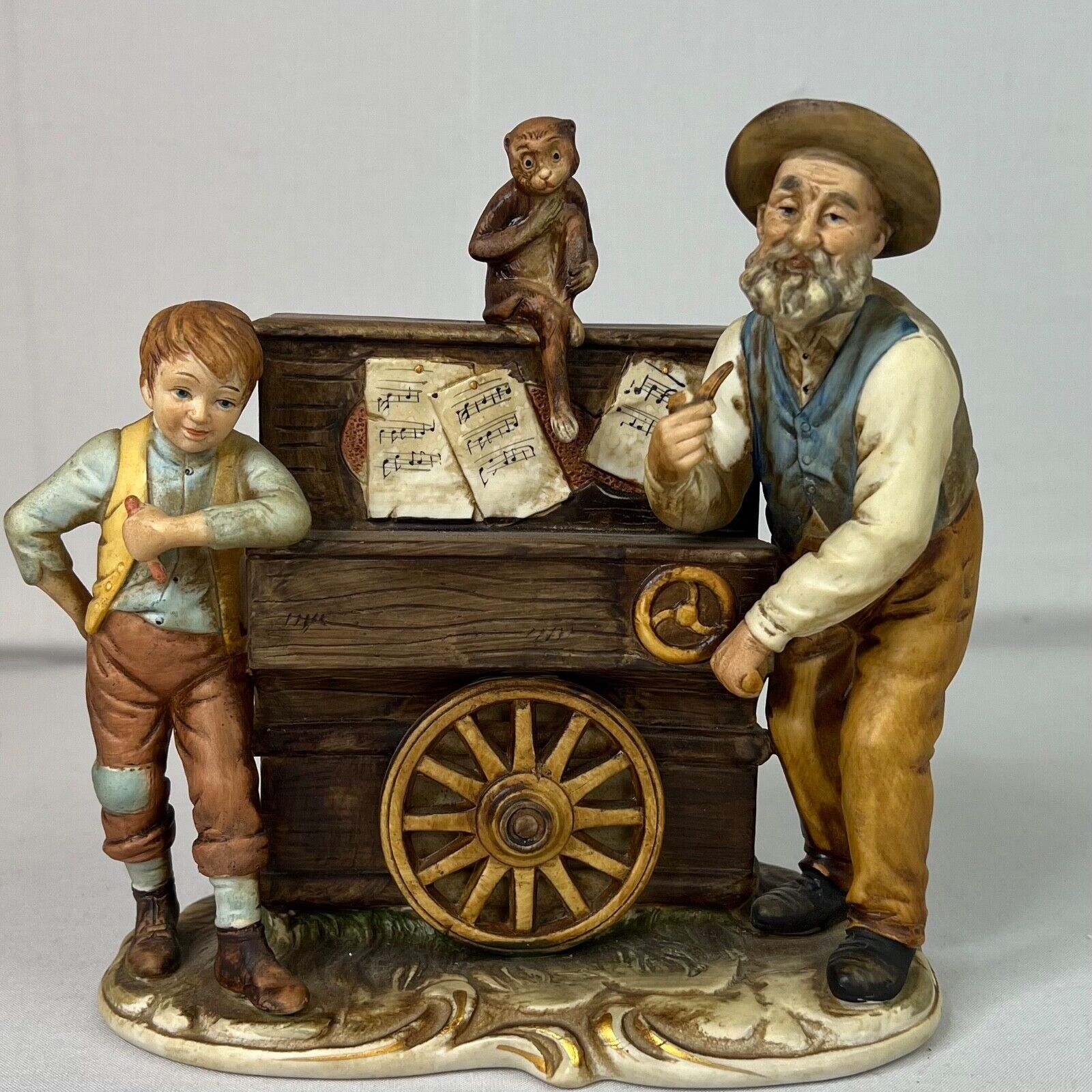 Vintage Ardco Music Box Figurine C-3269 Organ Grinder Young Boy Old Man Monkey