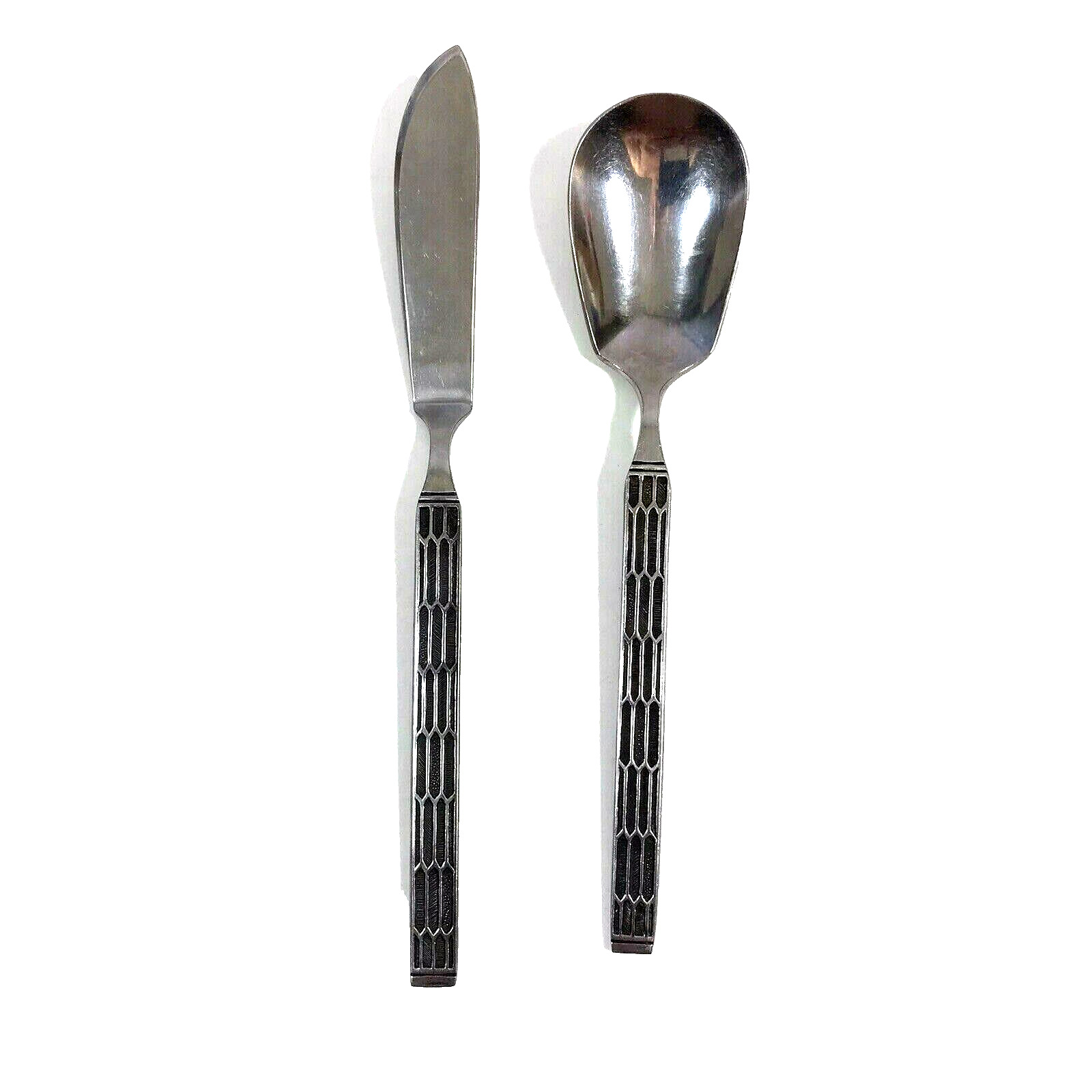 Orleans Silver Stainless Flatware AEGEAN Sugar Spoon and Butter Knife Geometric
