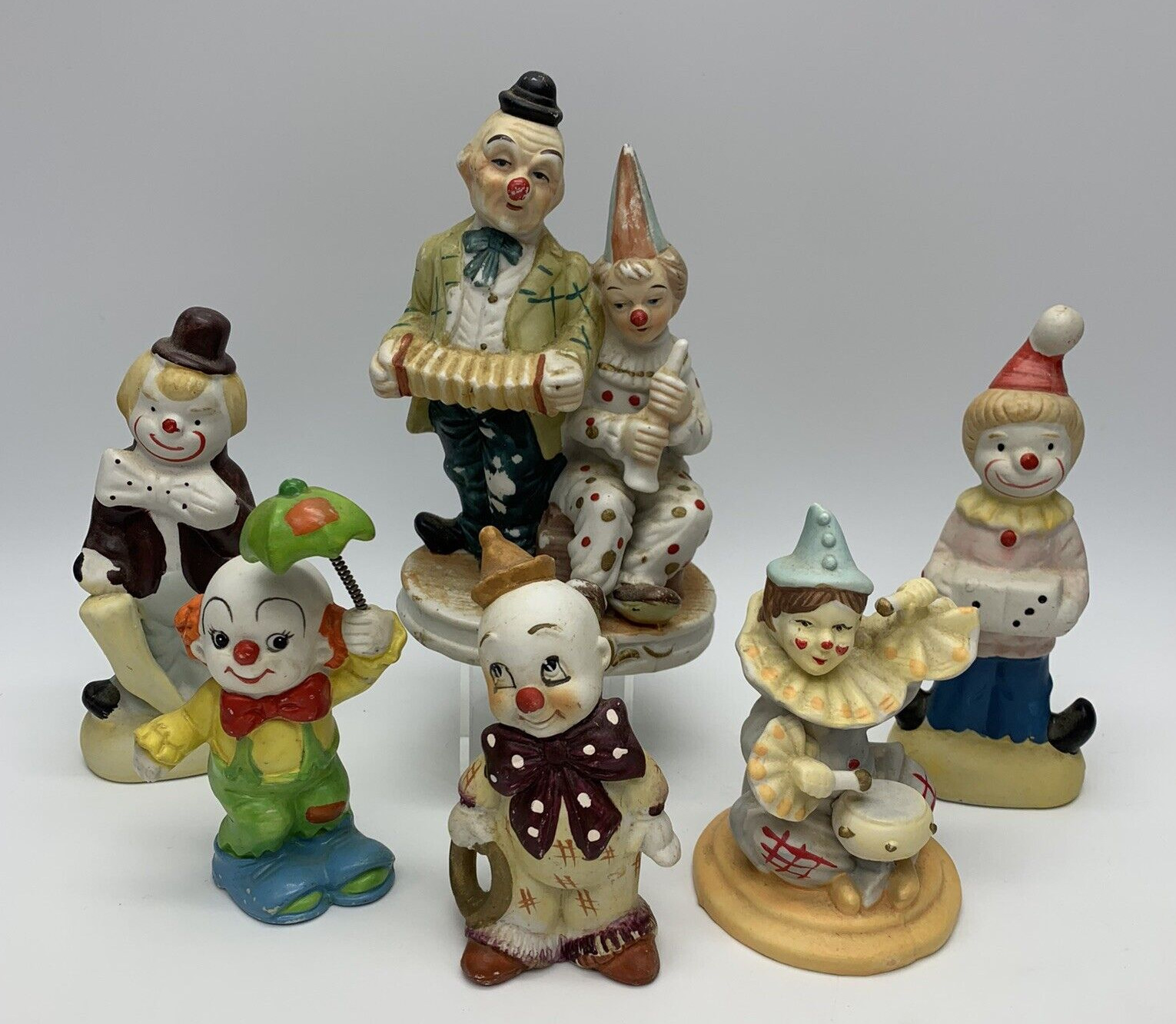 6 Cute Vintage Clown Porcelain Figurines Similar Style Adorable Lot