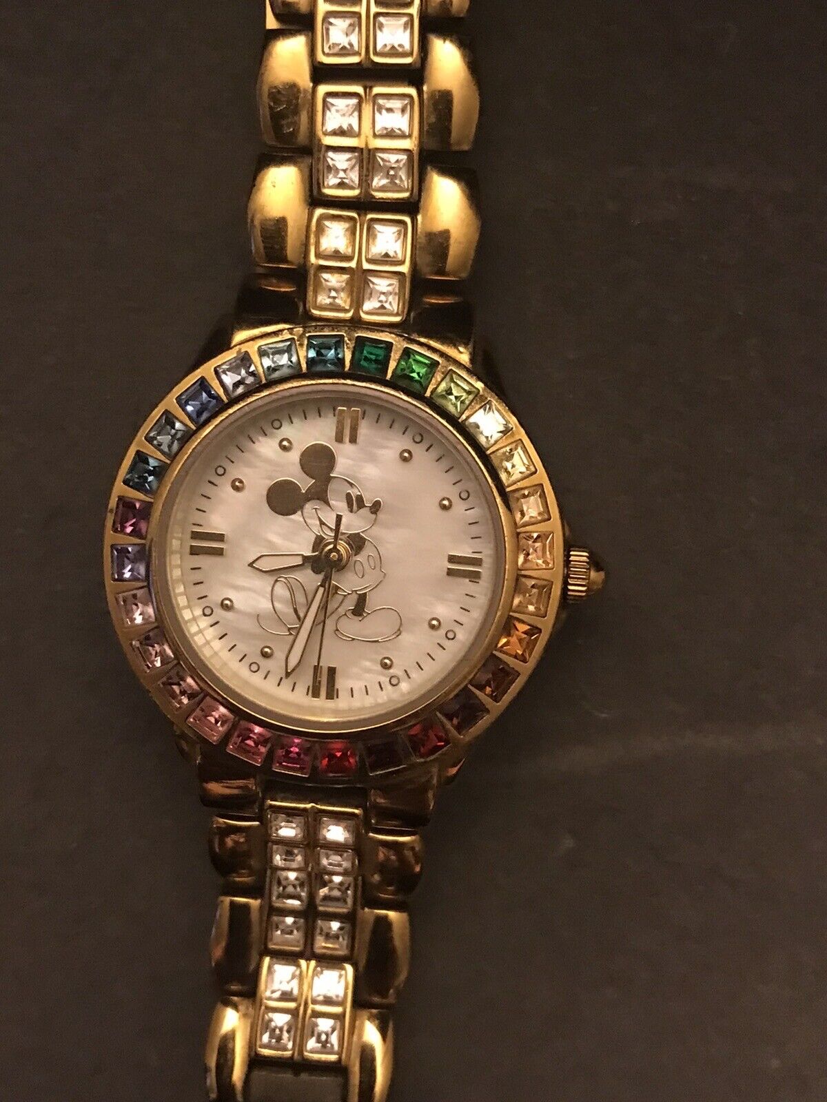 Mickey Mouse Vintage Rainbow Bezel Gold-Tone Watch by Sutton - RARE Adorable