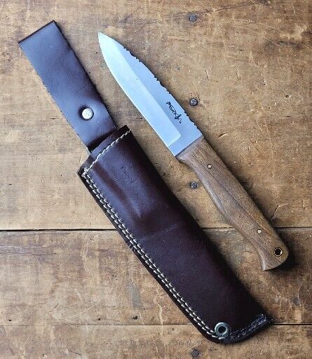 VINTAGE PERKIN CUSTOM FIXED COMBAT HUNTING KNIFE w/ LEATHER SHEATH - EXCELLENT 