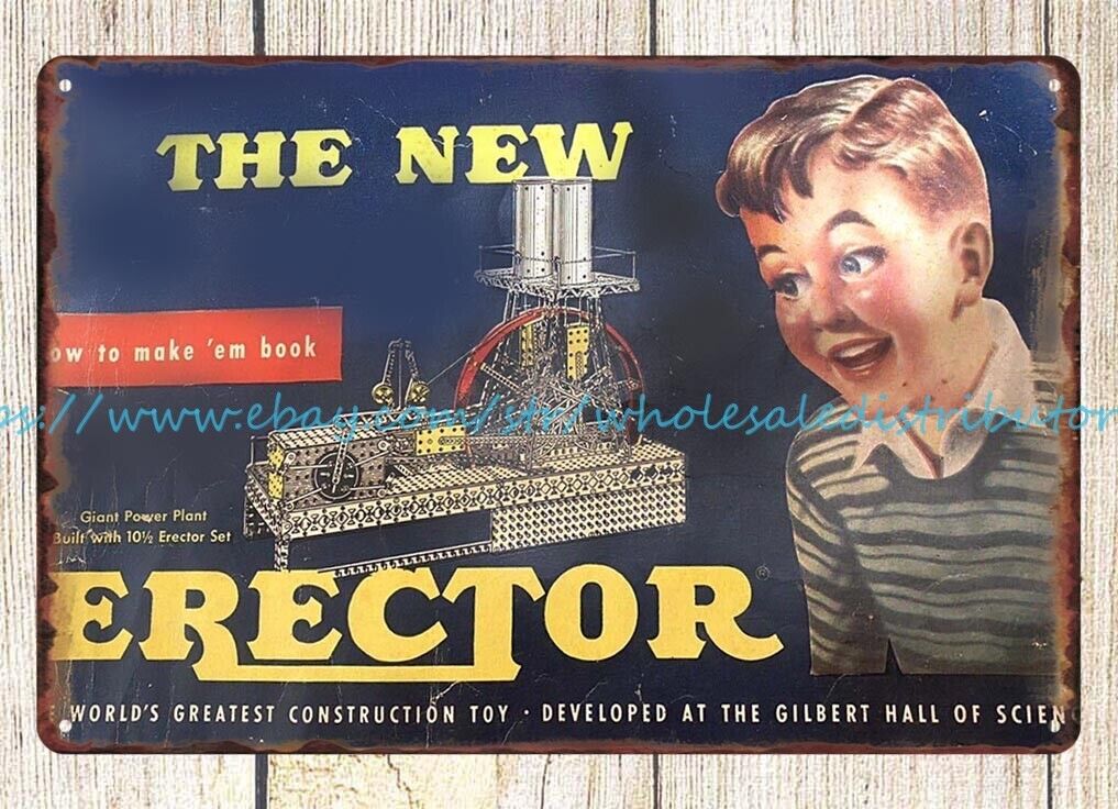 wall art childhood toy AC Gilbert 1940 All-Electric Erector Set metal tin sign