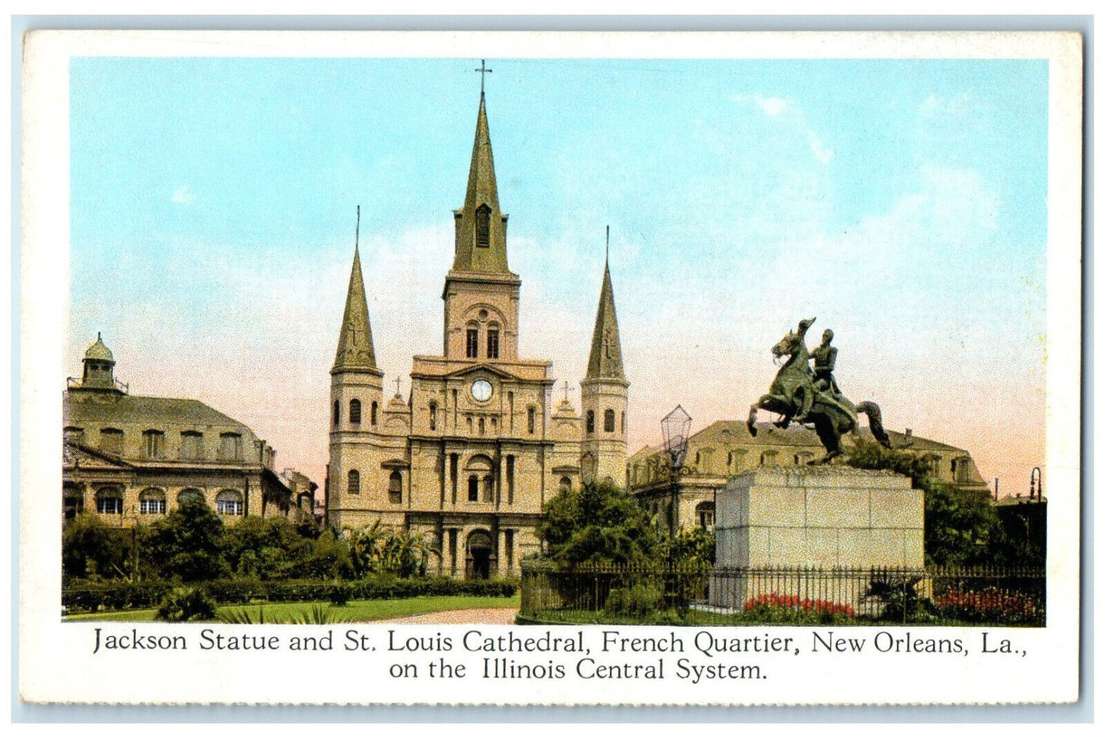 c1930's Jackson Statue St. Louis Cathedral New Orleans Louisiana LA Postcard