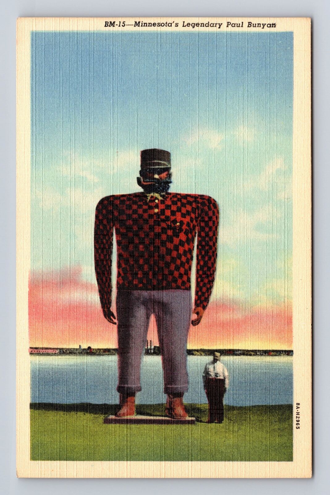 Lake Bemidji MN-Minnesota, Paul Bunyan Statue, Antique, Vintage Postcard