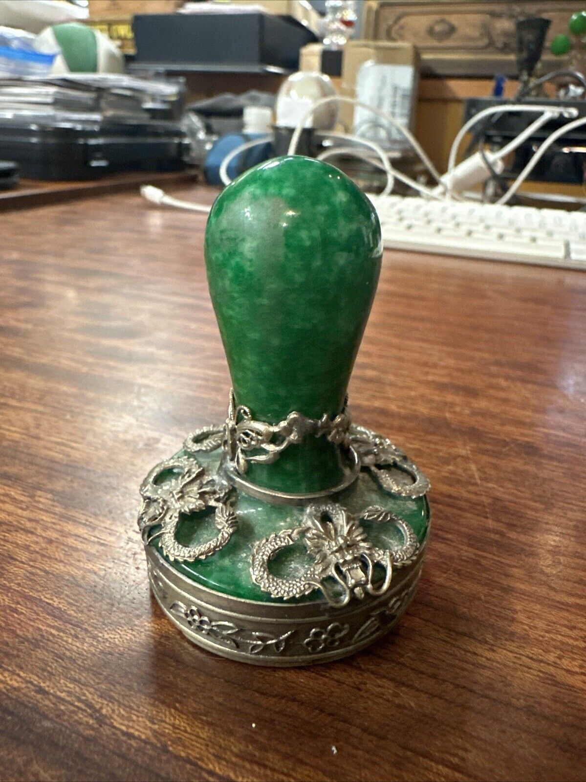 Antique French Desk Wax Seal stamp 19 Th Century butterfly Silver And Malachite