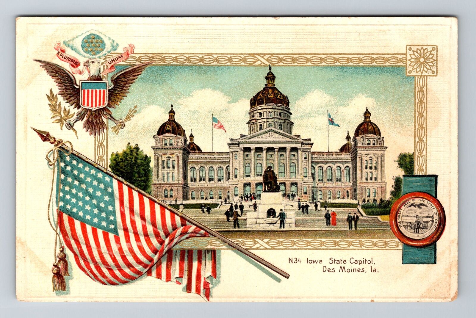 Des Moines IA-Iowa, Iowa State Capital Building, Vintage Postcard