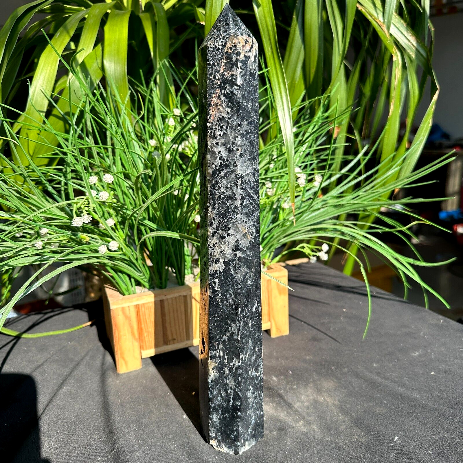 2.75LB TOP Natural black tourmaline Quartz obelisk Crystal wand point Healing