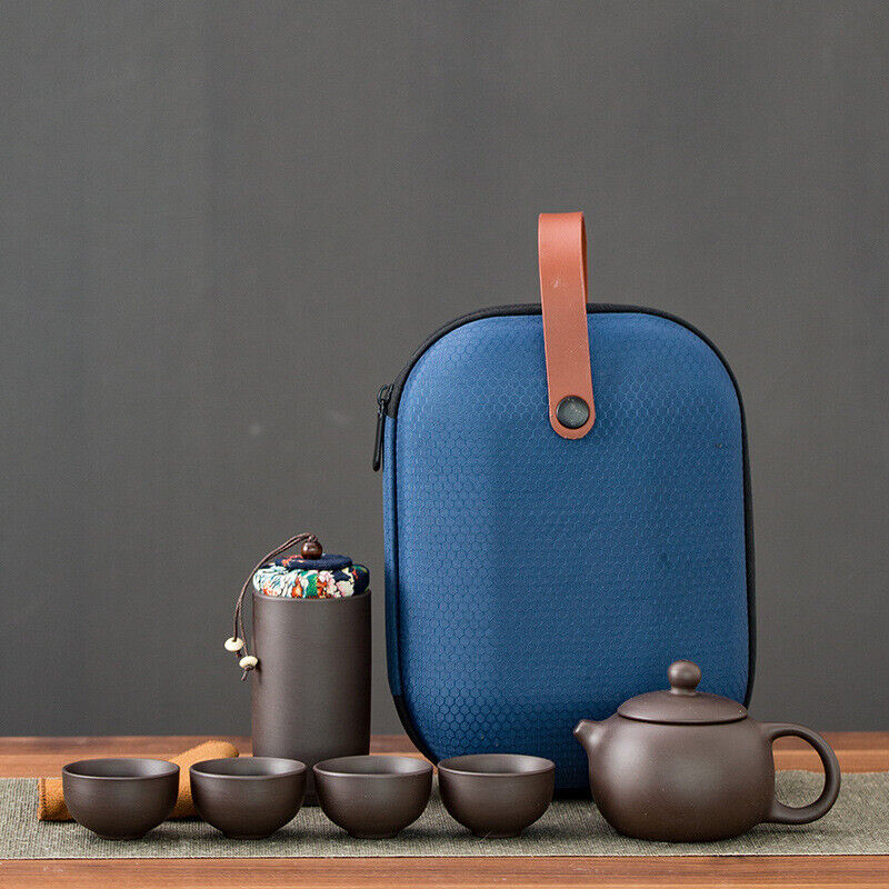 紫砂陶瓷旅行茶具套装Chinese kiln tea set travel set one pot four cups, gift storage bag