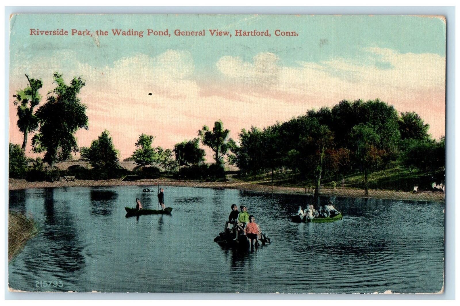 1918 Riverside Park Wading Pond General View Hartford Connecticut CT Postcard