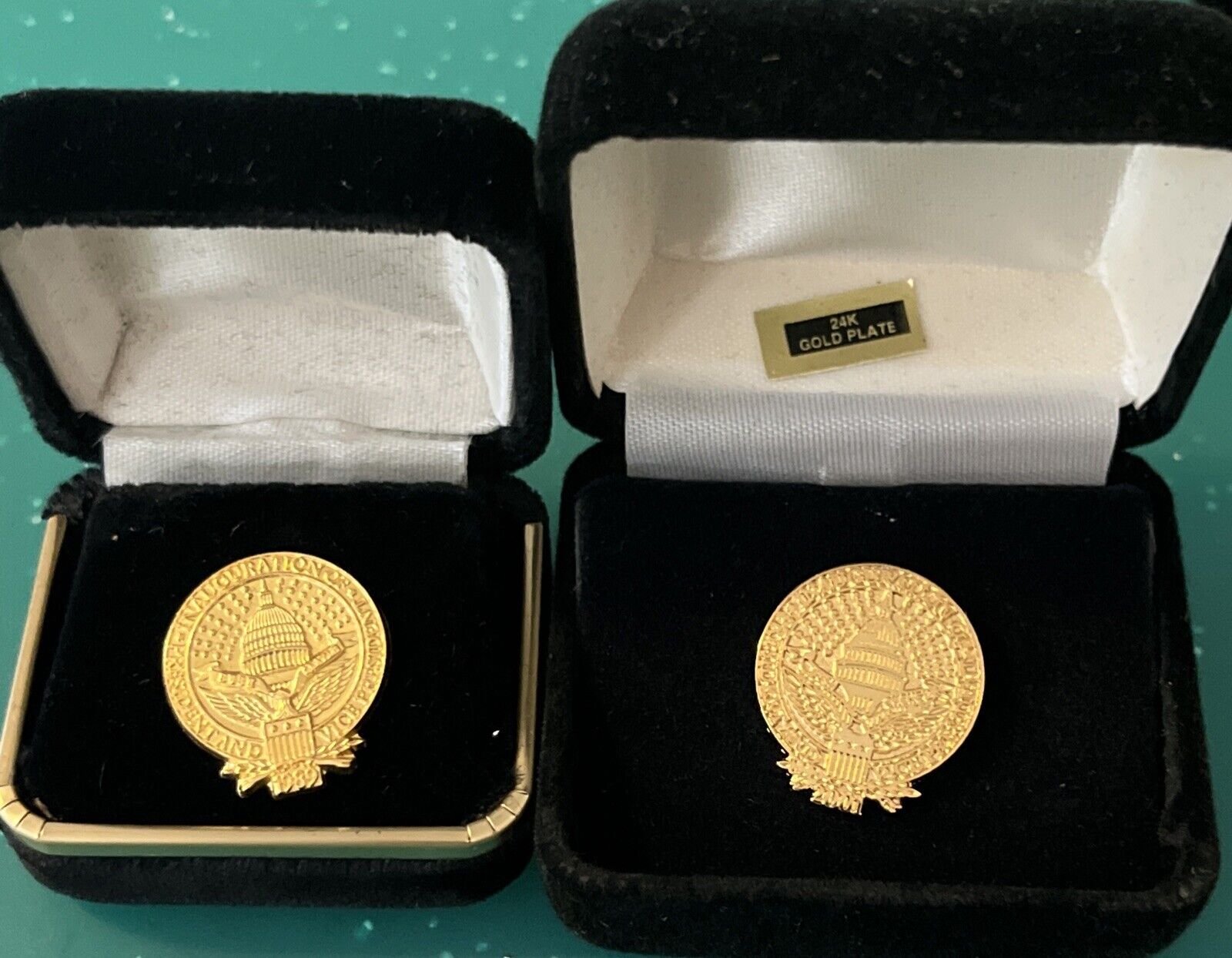 1989 & 2001 Inauguration Pin Set 24k Gold Plated. 2 Pins