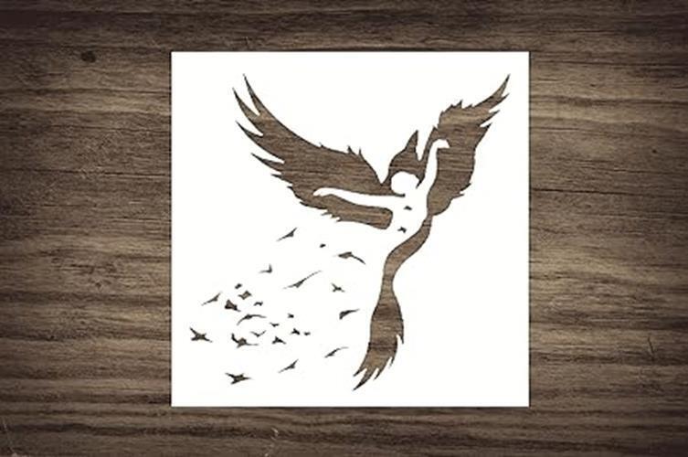 Raven Lady Feathers Stencil - 5.5 x 5.5 Inches, Elegant Bird Design for Crafts,