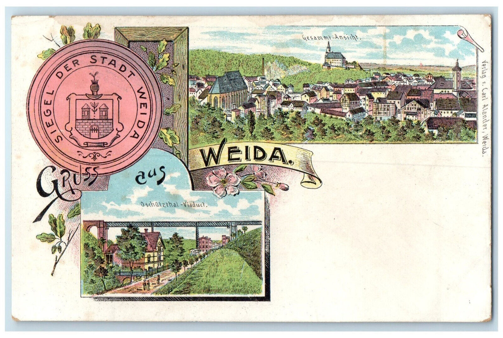 c1905 Greetings from Weida City Seal of Weida Germany Multiview Postcard