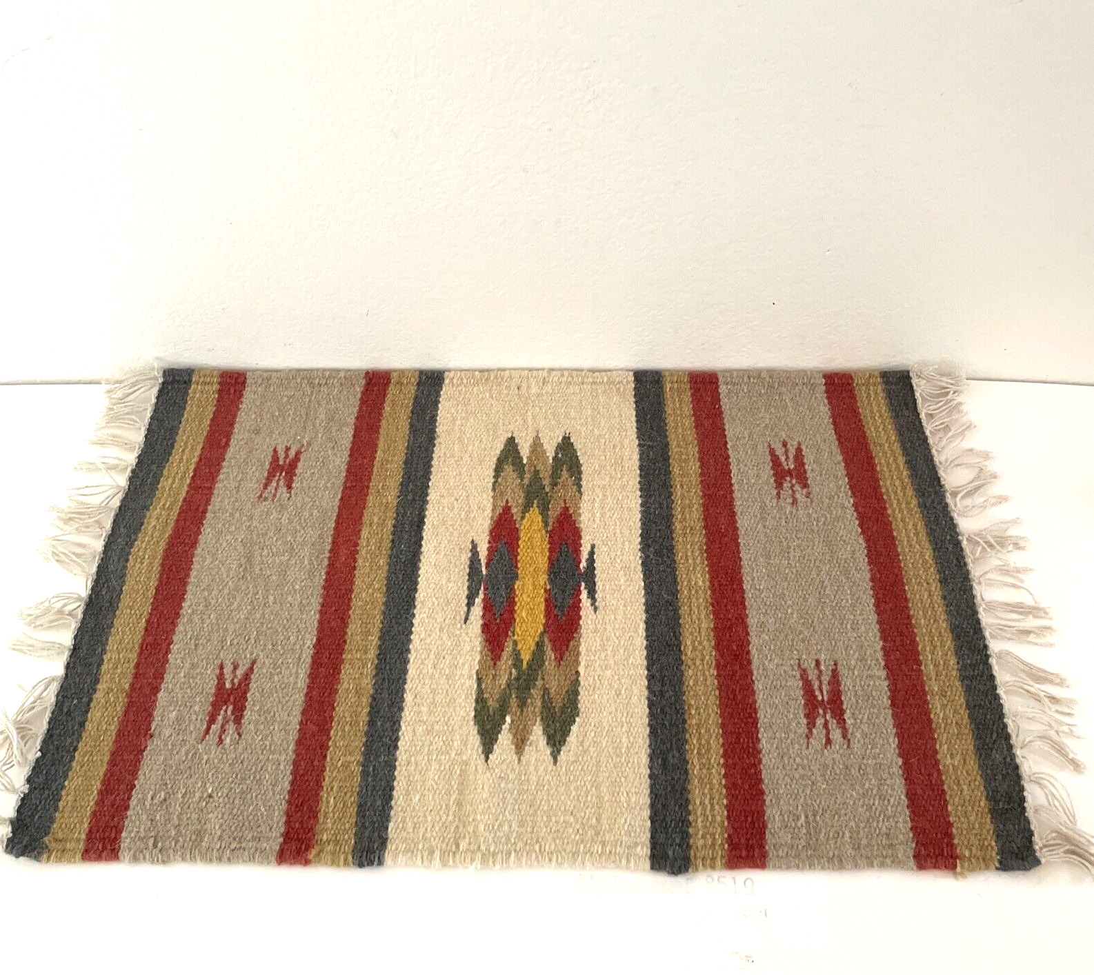 Vintage Hand-made Woven Wool Table Runner Rug Mexico 25x16\