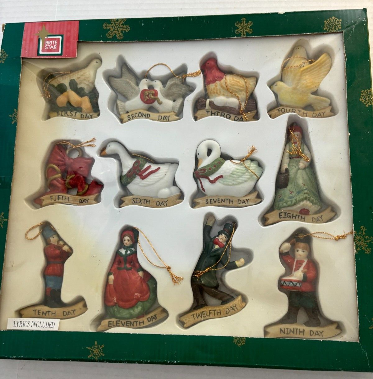 12 Days of Christmas Ceramic Ornaments with Box by Brite Star Vintage