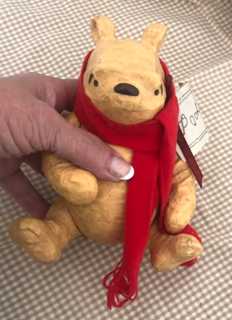Vtg Disney CHARPENTE CLASSIC WINNIE POOH Jointed SITTING BEAR Figurine TOY Red 1