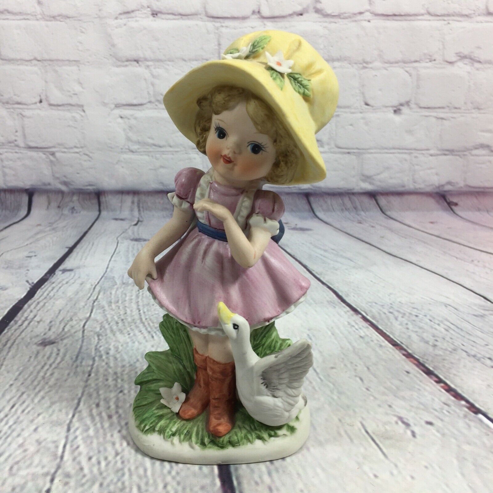 Vintage Ardco Porcelain Figurine C-3219 Girl in Hat Bonnet Goose Duck - 6.75\