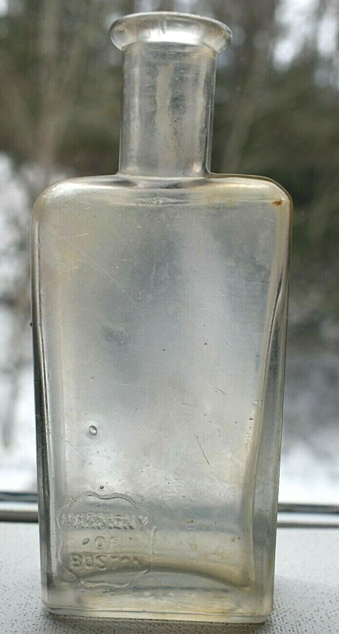 Antique  Harmony Of Boston Cork Iridescent Glass Bottle
