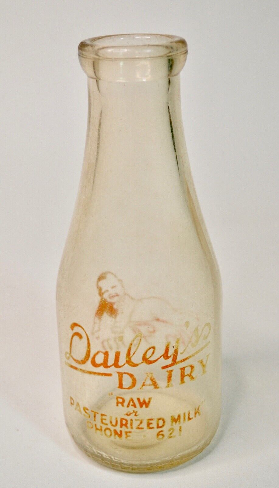 Vintage Dailey\'s Dairy Quart Milk Bottle Raw or Pasteurized Baby \