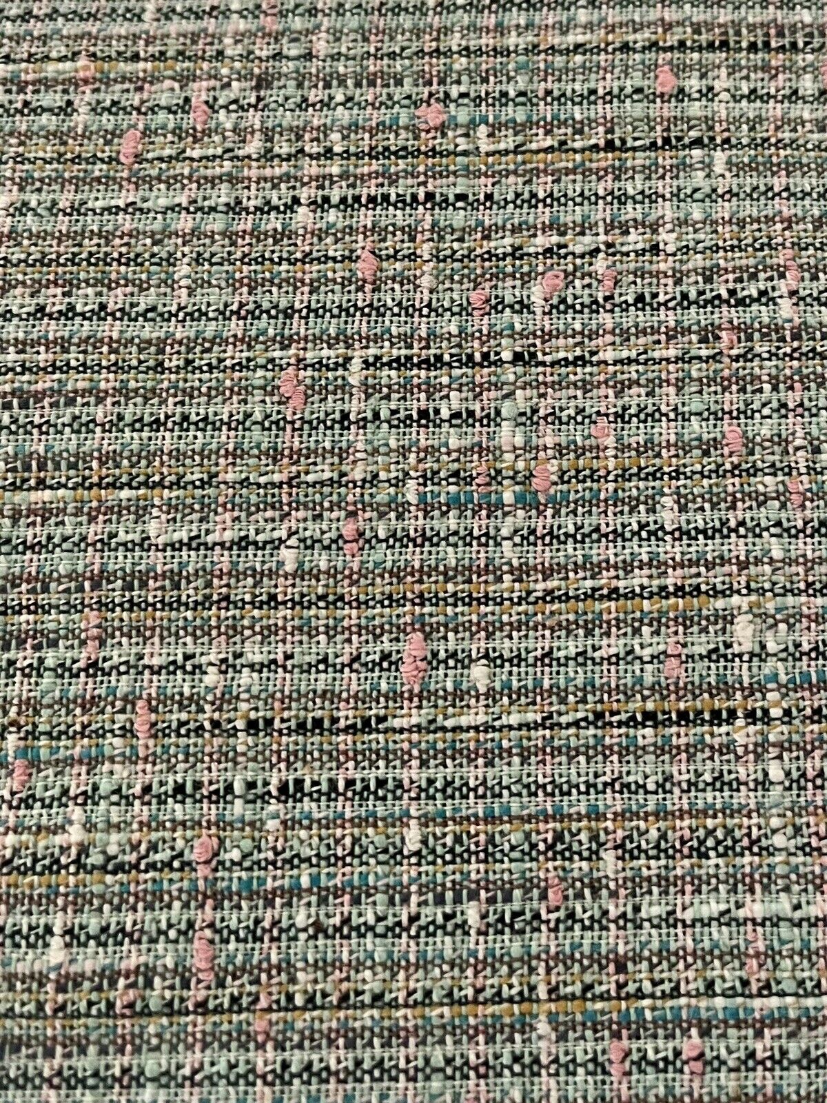Vtg 60s Teal Tweed Fabric By Yard mid-century