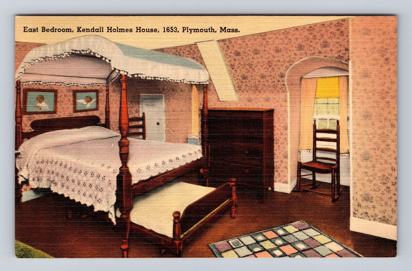 Plymouth MA-Massachusetts, Kendall Holmes House, East Bedroom, Vintage Postcard