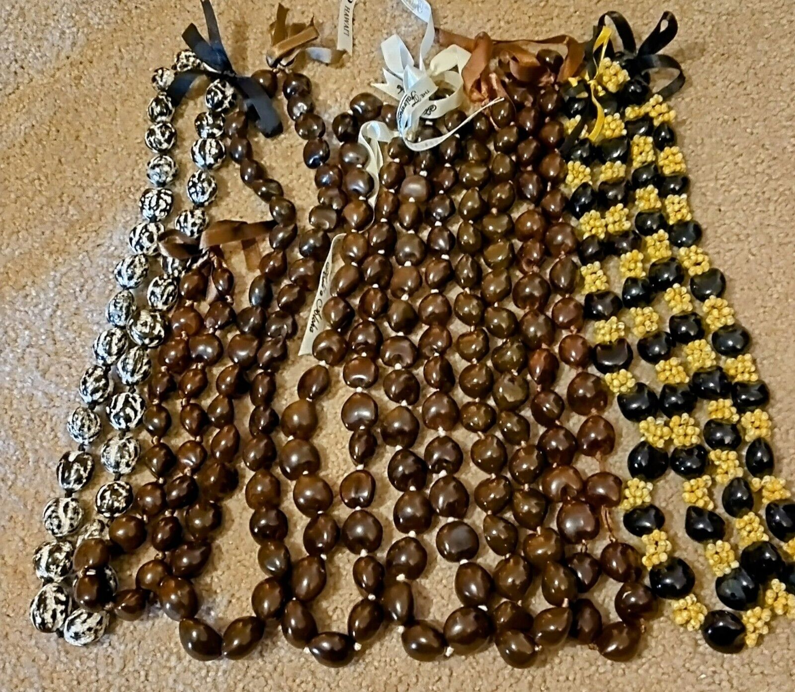Big Vintage Lot Of 9 Hawaiian Kukui Nut Necklace Lei's For Wedding Graduation 