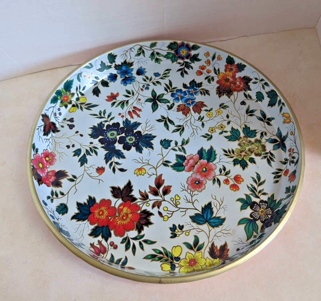 Daher Decorated Ware, Vtg Round Tray, Floral, Chintz, 70s, Traditional