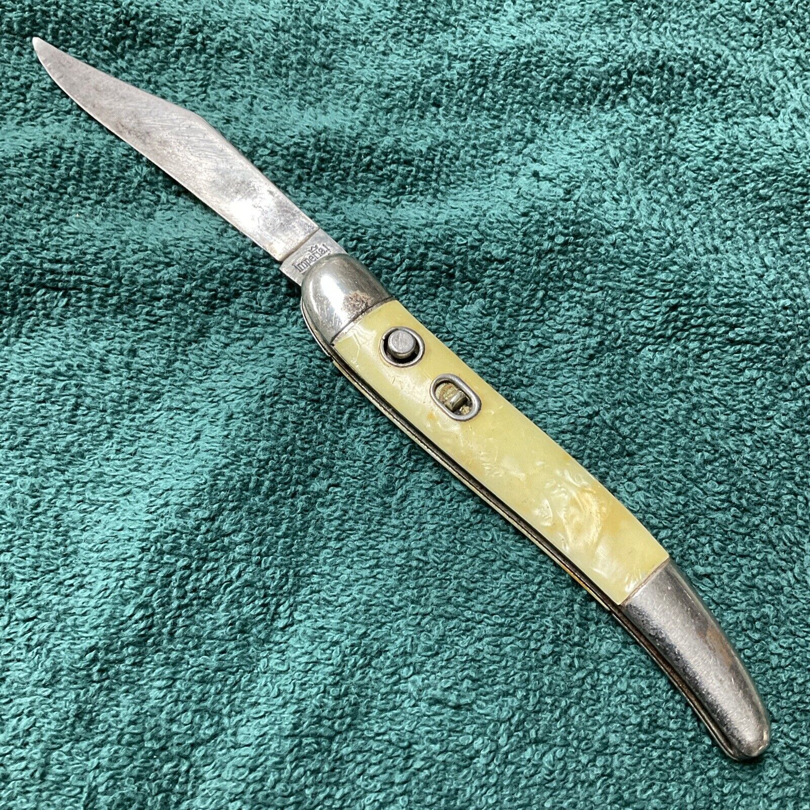 Vintage Imperial Prov USA Mother of Pearl Pocket Knife Switchblade Assisted Open