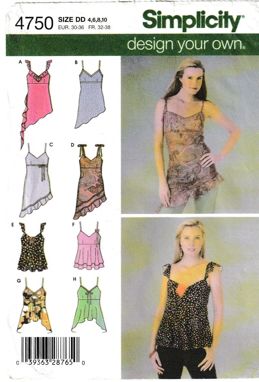 Simplicity Pattern 4750 Design Your Own Camisole Tops  4-10, FF