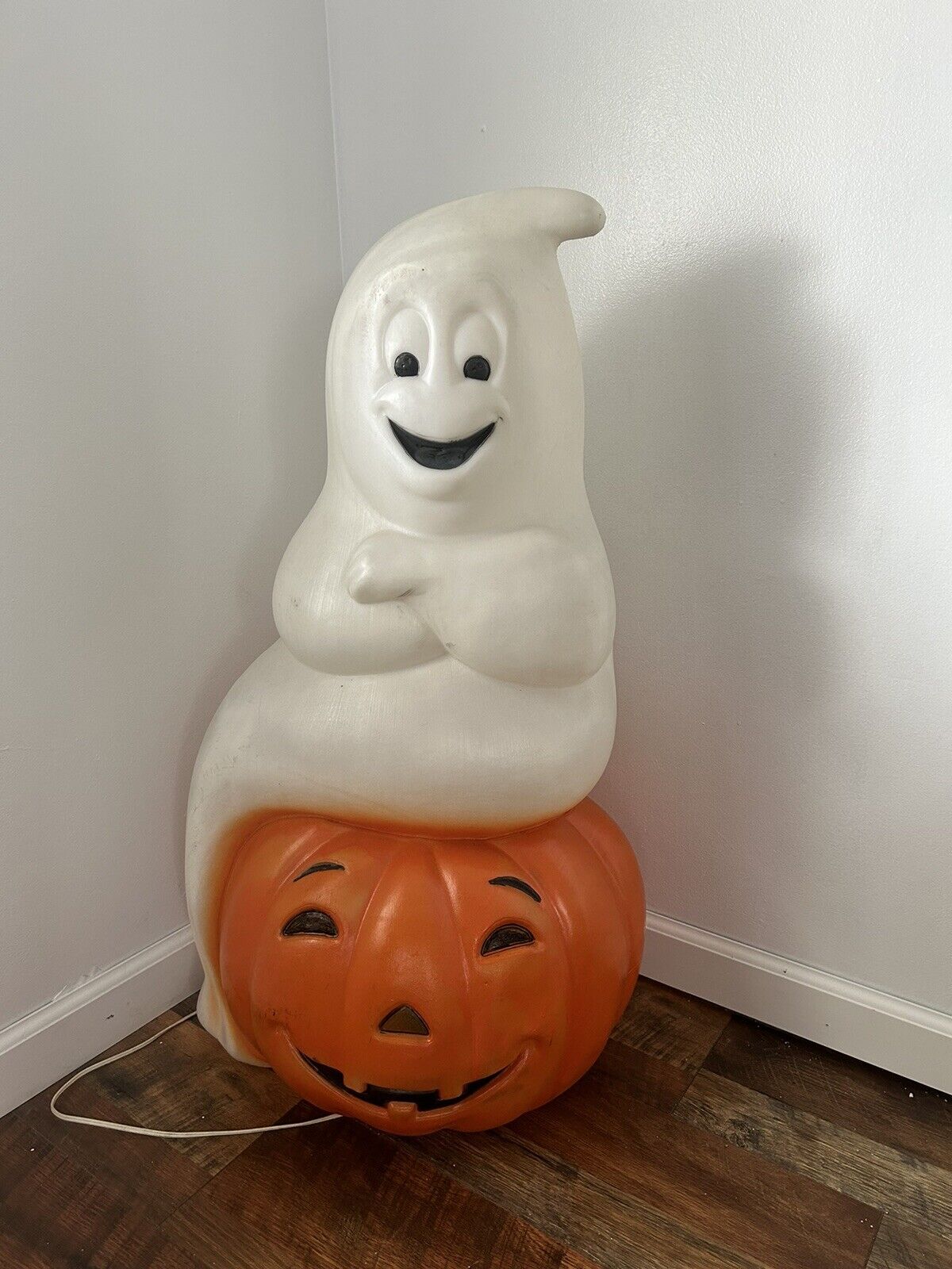 Vintage Empire Ghost Sitting On Pumpkin Jack O Lantern Halloween Blow Mold 35”
