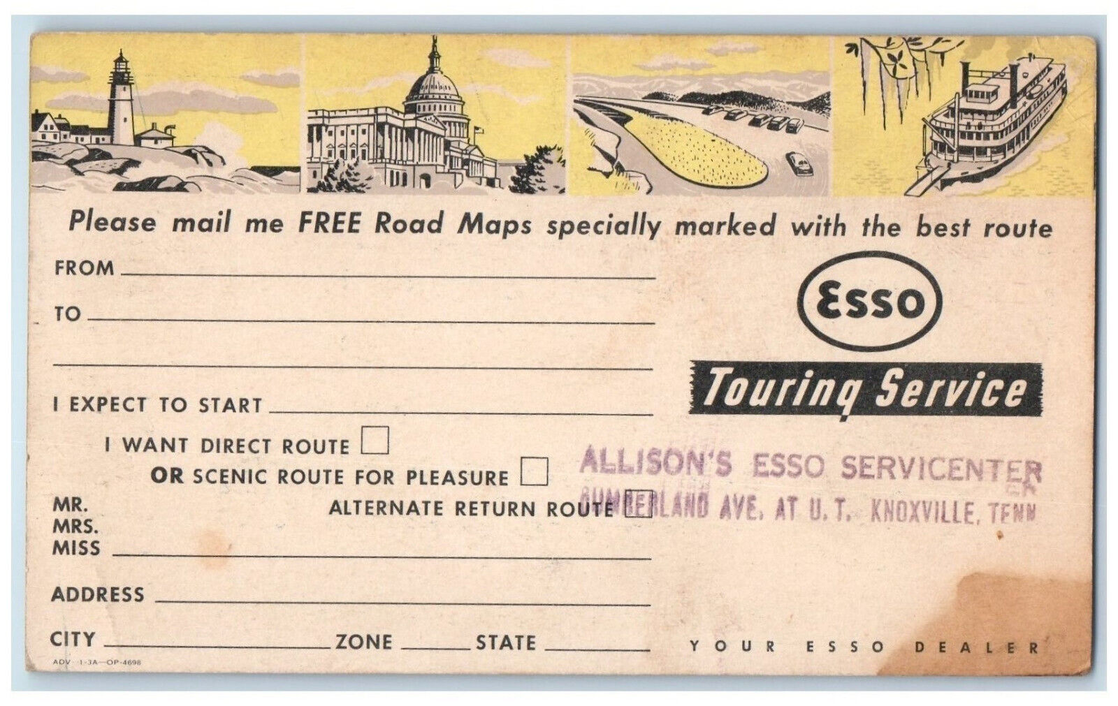 Esso Touring Service Details Card New Orleans Louisiana LA Antique Postcard