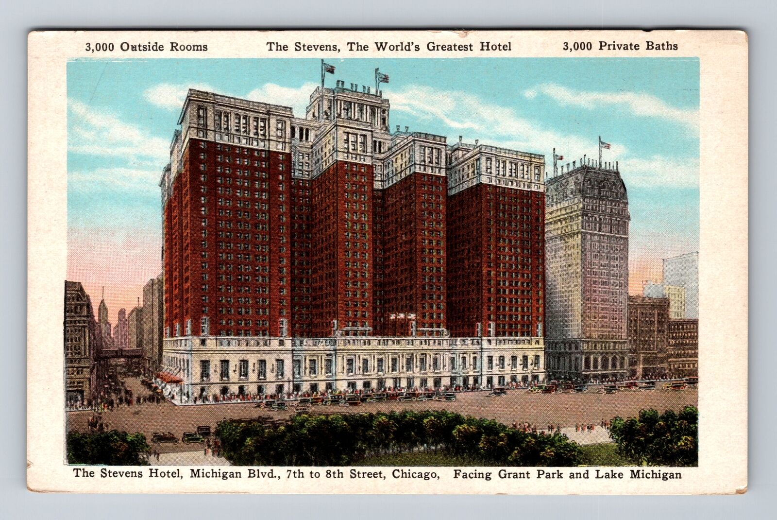 Chicago IL-Illinois, The Stevens Hotel, Advertising, Antique Vintage Postcard